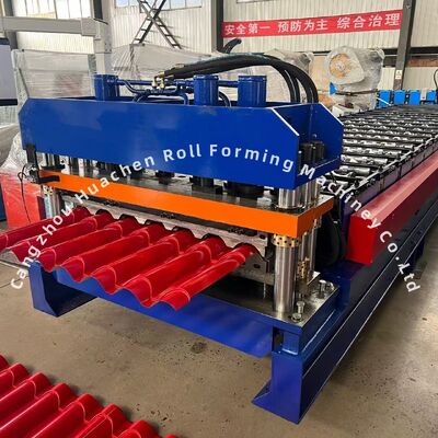 1220mm largeur du panneau de tôle vitrée machine de formage en rouleau avec 18 stations rouleau et chaîne d'entraînement pour la construction en acier