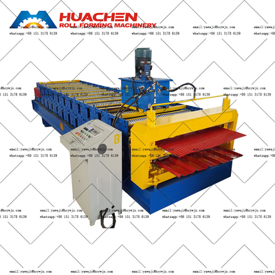 Machine de formage à rouleaux de tôles de toiture à double couche pour les matériaux PPGI / GI