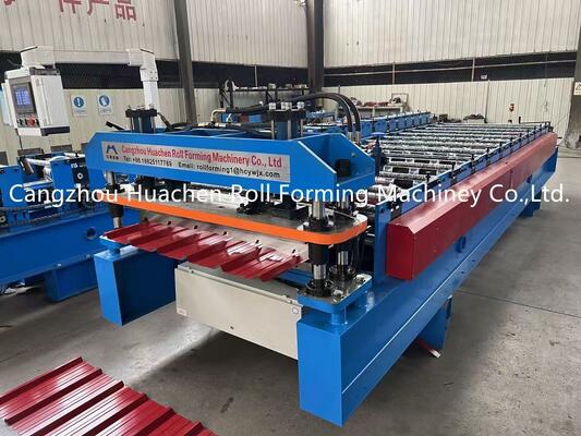 Machine de formage de rouleaux de tôles de toiture à commande hydraulique avec 12 stations pour une épaisseur de matériau de 0,3 à 0,6 mm