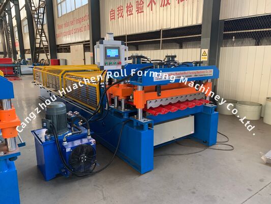 12 Stations Glazed Tile Roll Forming Machine pour des tôles en acier de 0,3-0,6 mm d'épaisseur avec chaîne de roulement
