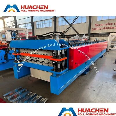 Machine de formage de rouleaux à double couche avec une vitesse de 15 m/min, une largeur de 1250 mm et un entraînement par chaîne pour toitures métalliques